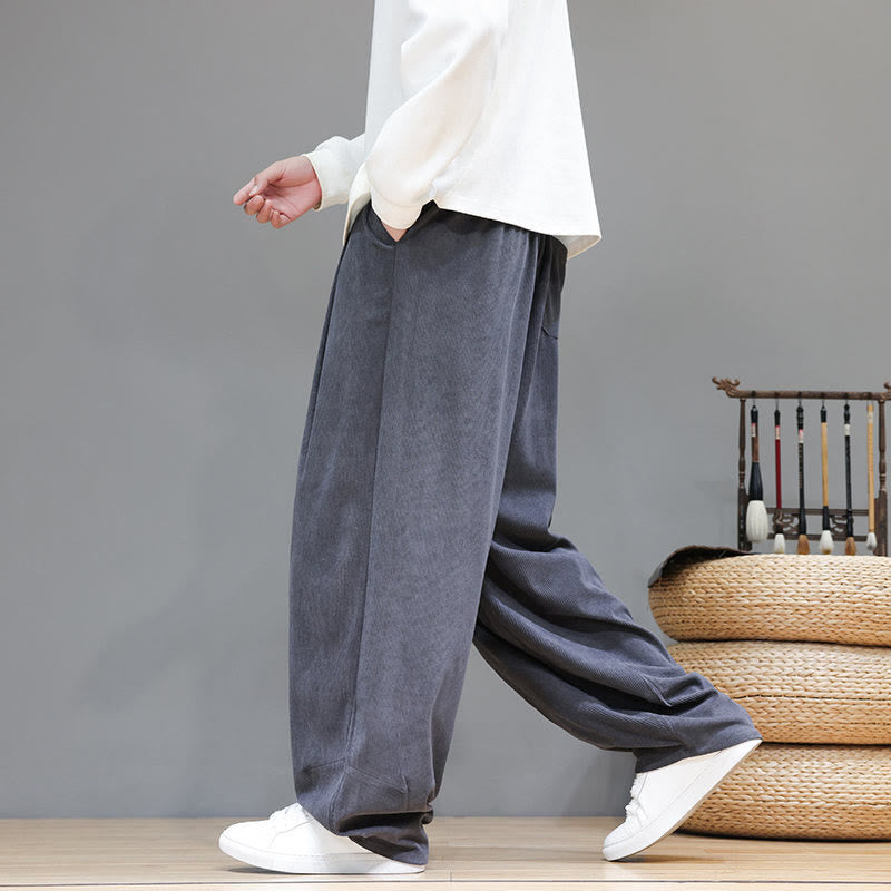 Pantalon sarouel pour homme en velours côtelé de pur coton uni Buddha Stones avec poches - image 16