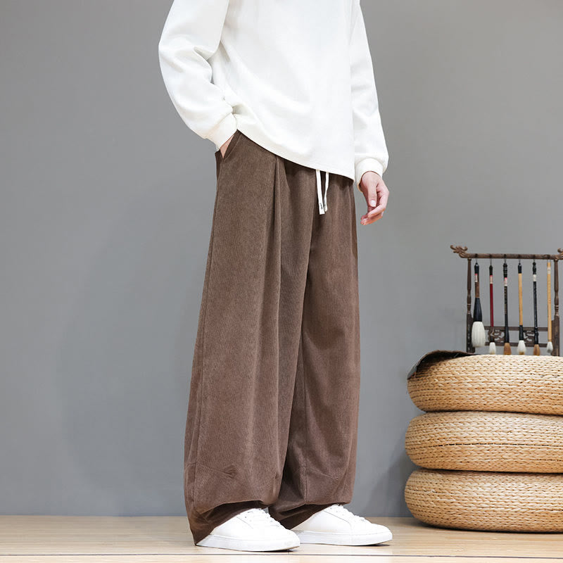 Pantalon sarouel pour homme en velours côtelé de pur coton uni Buddha Stones avec poches - image 5
