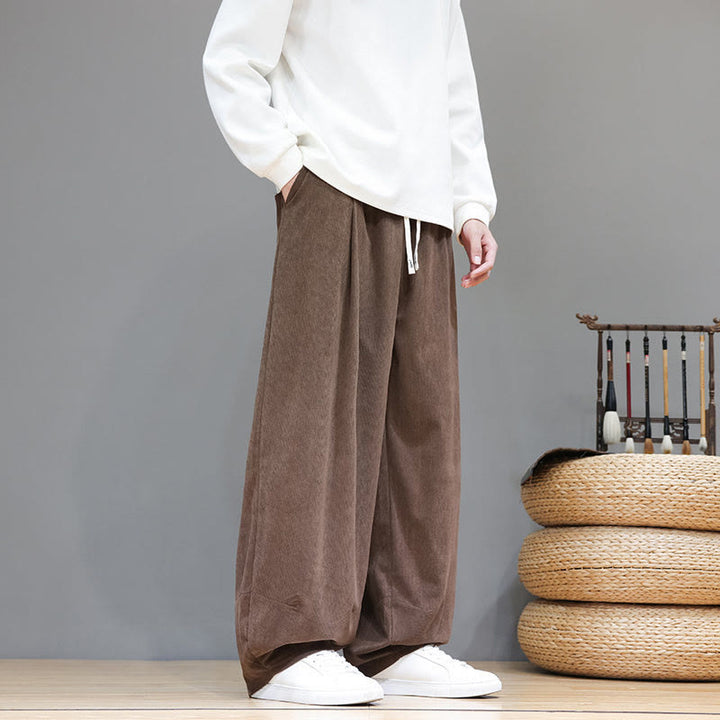 Pantalon sarouel pour homme en velours côtelé de pur coton uni Buddha Stones avec poches - image 5
