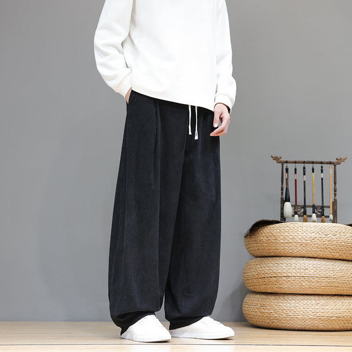 Pantalon sarouel pour homme en velours côtelé de pur coton uni Buddha Stones avec poches - image 31