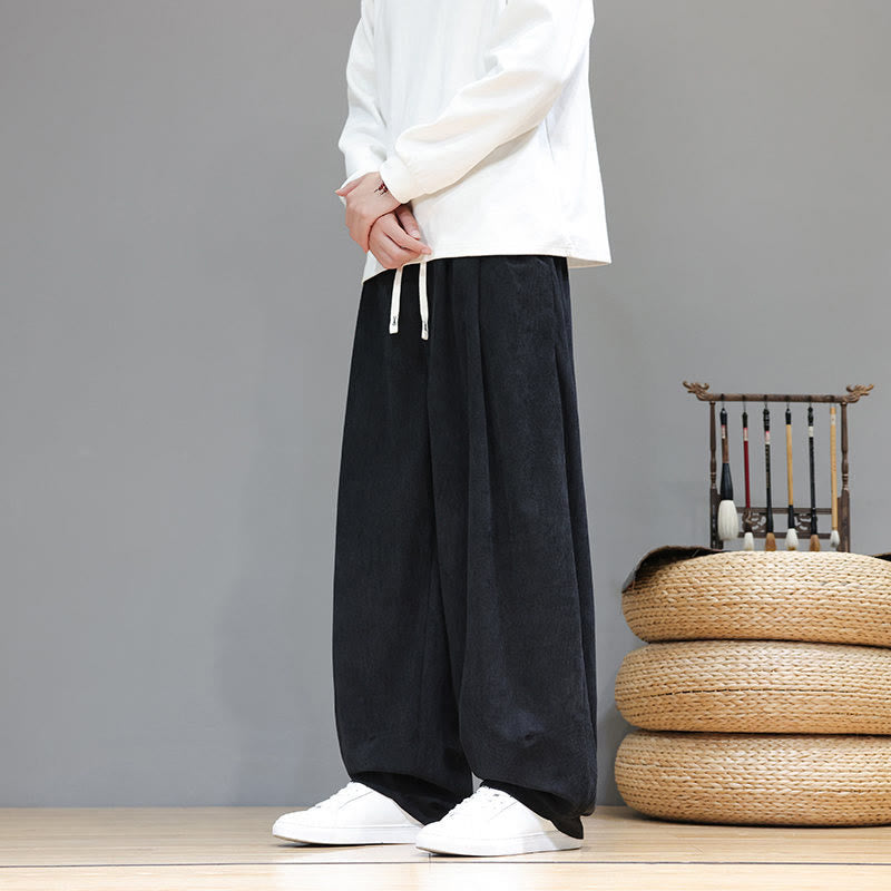 Pantalon sarouel pour homme en velours côtelé de pur coton uni Buddha Stones avec poches - image 26