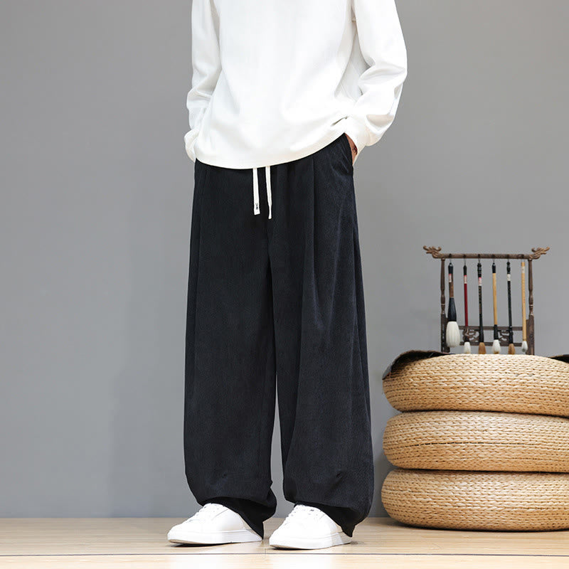 Pantalon sarouel pour homme en velours côtelé de pur coton uni Buddha Stones avec poches - image 28
