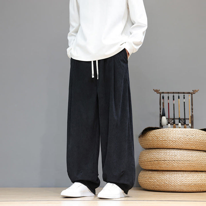 Pantalon sarouel pour homme en velours côtelé de pur coton uni Buddha Stones avec poches - image 28