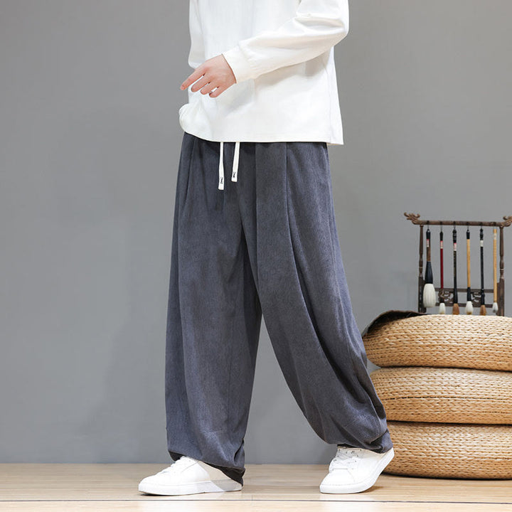 Pantalon sarouel pour homme en velours côtelé de pur coton uni Buddha Stones avec poches - image 11