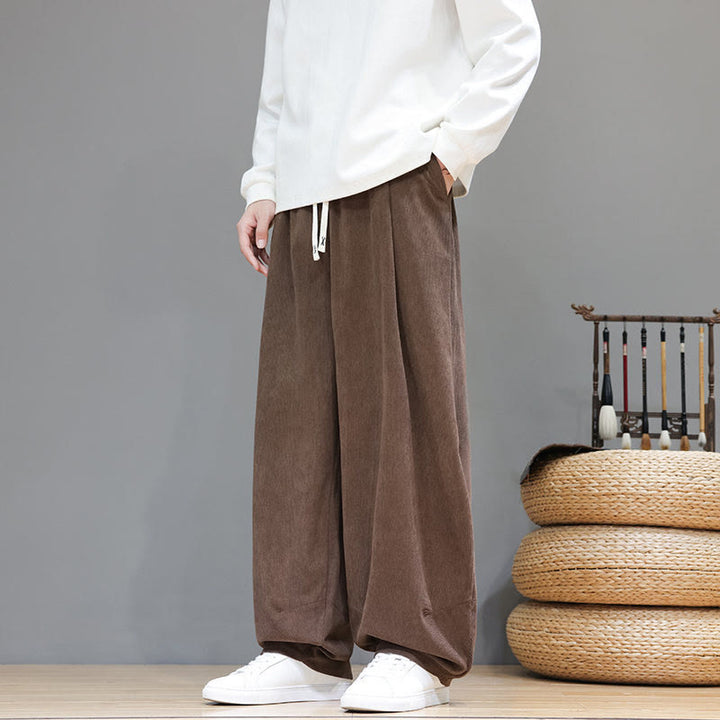 Pantalon sarouel pour homme en velours côtelé de pur coton uni Buddha Stones avec poches - image 2