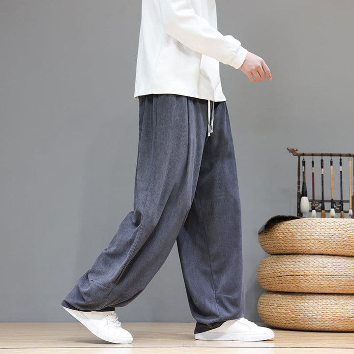 Pantalon sarouel pour homme en velours côtelé de pur coton uni Buddha Stones avec poches - image 12