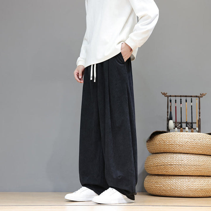 Pantalon sarouel pour homme en velours côtelé de pur coton uni Buddha Stones avec poches - image 27