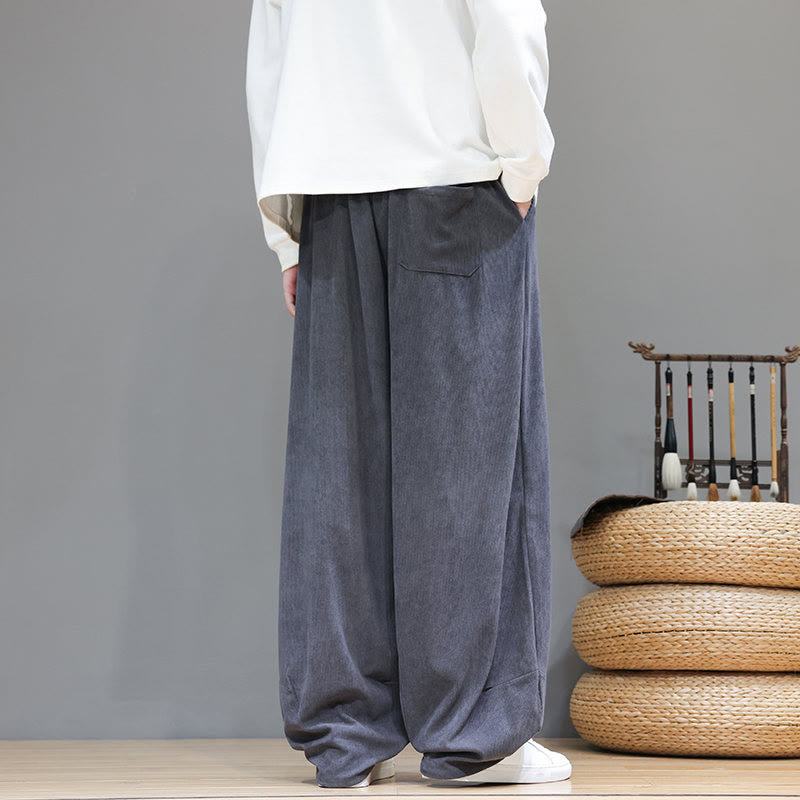 Pantalon sarouel pour homme en velours côtelé de pur coton uni Buddha Stones avec poches - image 15