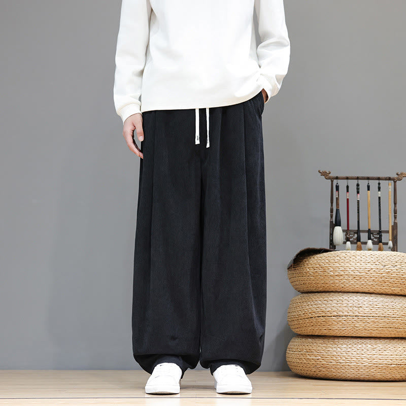 Pantalon sarouel pour homme en velours côtelé de pur coton uni Buddha Stones avec poches - Noir - US/UK/AU46，EU56 (5XL) - image 23