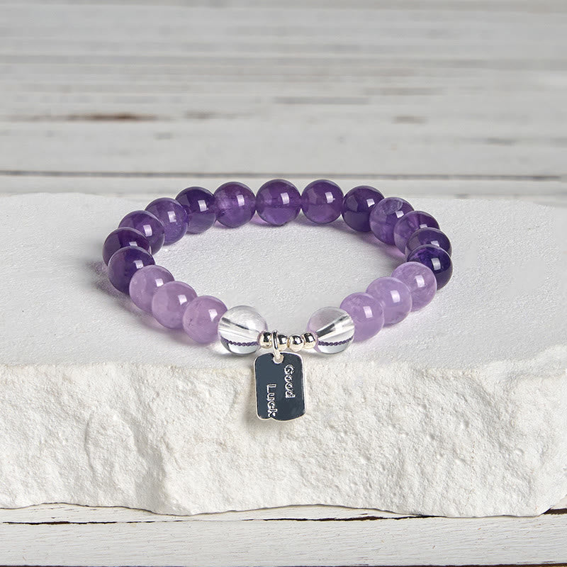 Bracelet porte-bonheur en Buddha Stones , quartz rose et quartz fraise - Améthyste (tour de poignet : 15-17 cm) - image 0