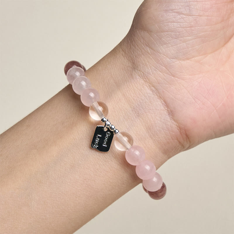 Bracelet porte-bonheur en Buddha Stones , quartz rose et quartz fraise - image 16