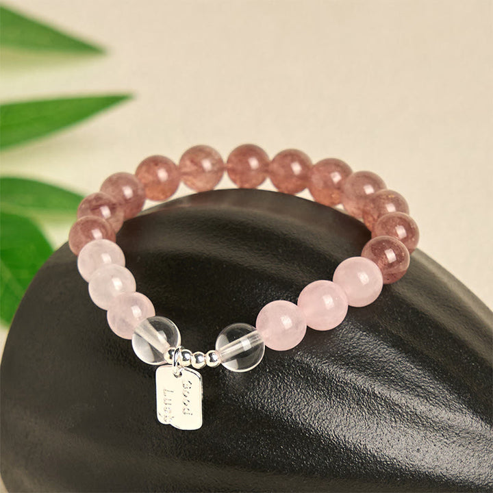 Bracelet porte-bonheur en Buddha Stones , quartz rose et quartz fraise - image 14