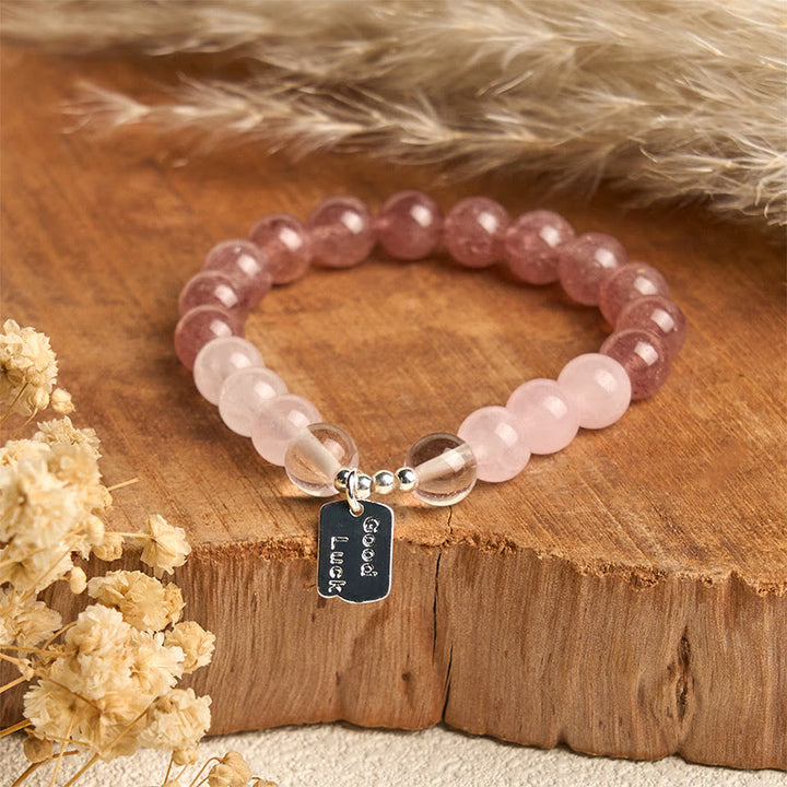 Bracelet porte-bonheur en Buddha Stones , quartz rose et quartz fraise - image 13