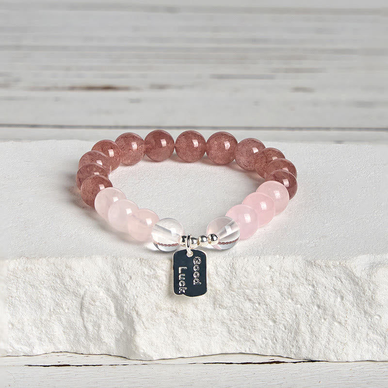 Bracelet porte-bonheur en Buddha Stones , quartz rose et quartz fraise - Quartz rose et quartz rose (tour de poignet : 15-17 cm) - image 12