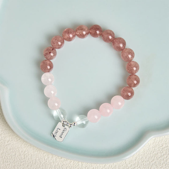 Bracelet porte-bonheur en Buddha Stones , quartz rose et quartz fraise - image 19