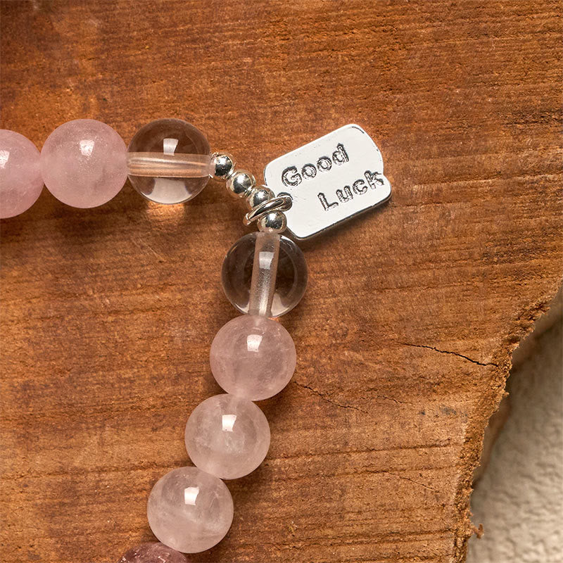 Bracelet porte-bonheur en Buddha Stones , quartz rose et quartz fraise - image 15