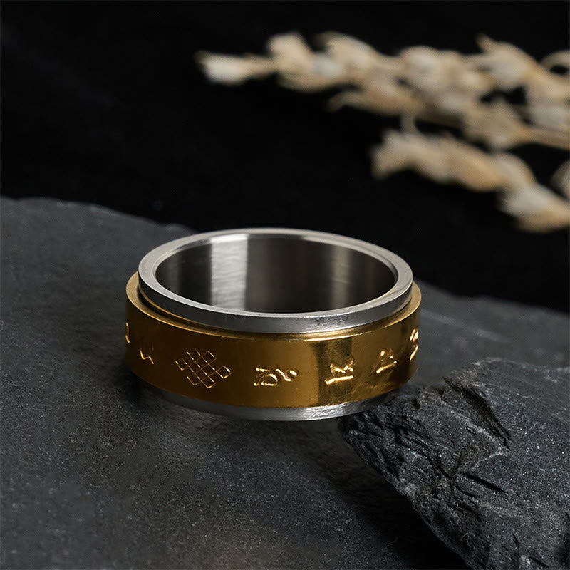 Bague de paix rotative en acier titane Buddha Stones et écritures tibétaines Om Mani Padme Hum - image 2