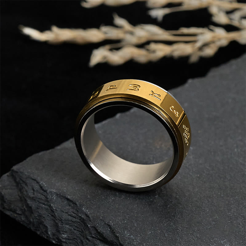 Bague de paix rotative en acier titane Buddha Stones et écritures tibétaines Om Mani Padme Hum - image 1