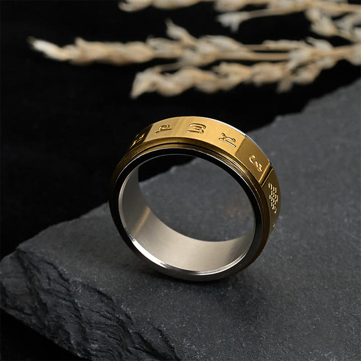Bague de paix rotative en acier titane Buddha Stones et écritures tibétaines Om Mani Padme Hum - image 1