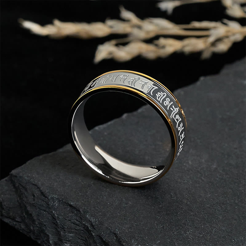 Bague d'équilibre rotative en acier titane Buddha Stones et écritures tibétaines, mantra Shurangama - image 2