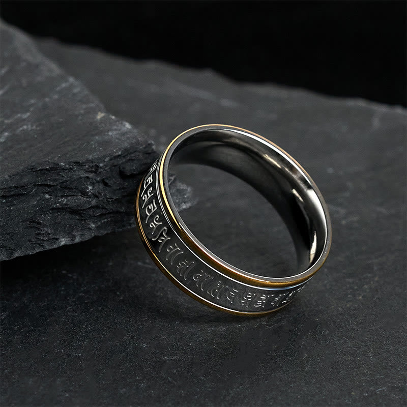 Bague d'équilibre rotative en acier titane Buddha Stones et écritures tibétaines, mantra Shurangama - image 3