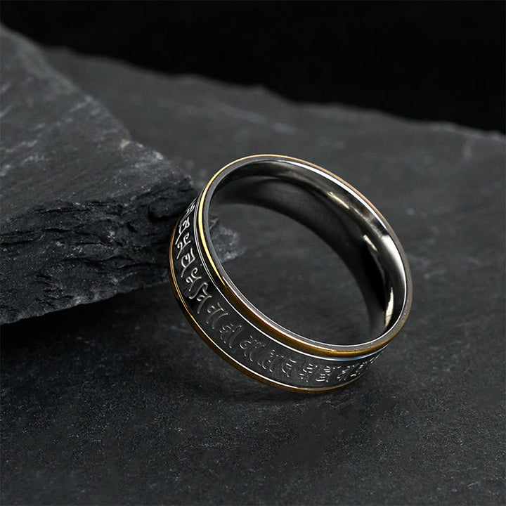 Bague d'équilibre rotative en acier titane Buddha Stones et écritures tibétaines, mantra Shurangama - image 3