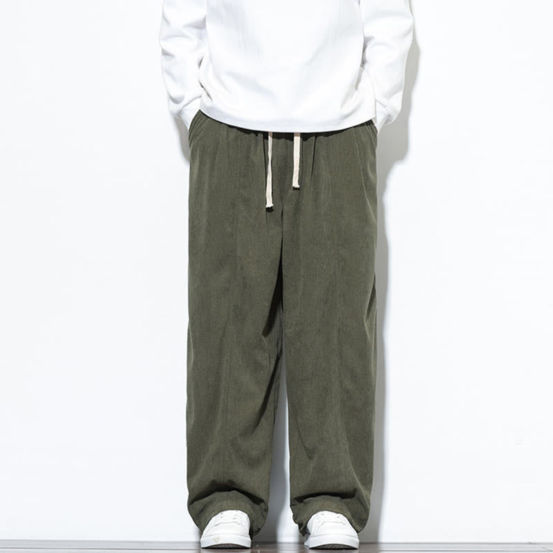 Pantalon harem pour homme en velours côtelé pur, uni, avec cordon de serrage et poches , Buddha Stones - Vert olive - US/UK/AU46，EU56 (5XL) - image 0