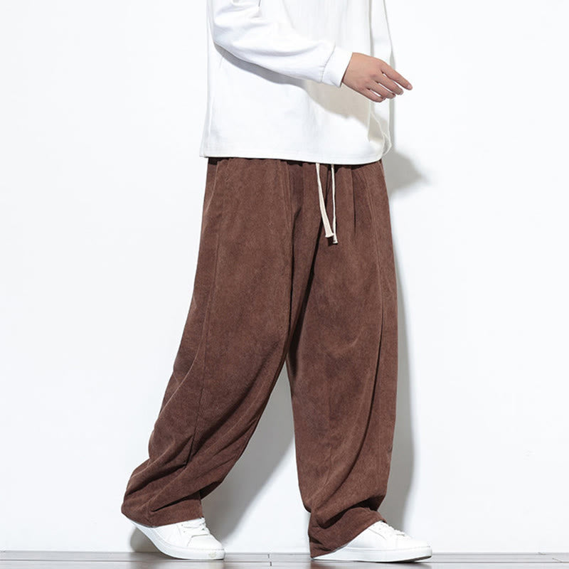 Pantalon harem pour homme en velours côtelé pur, uni, avec cordon de serrage et poches , Buddha Stones - image 33