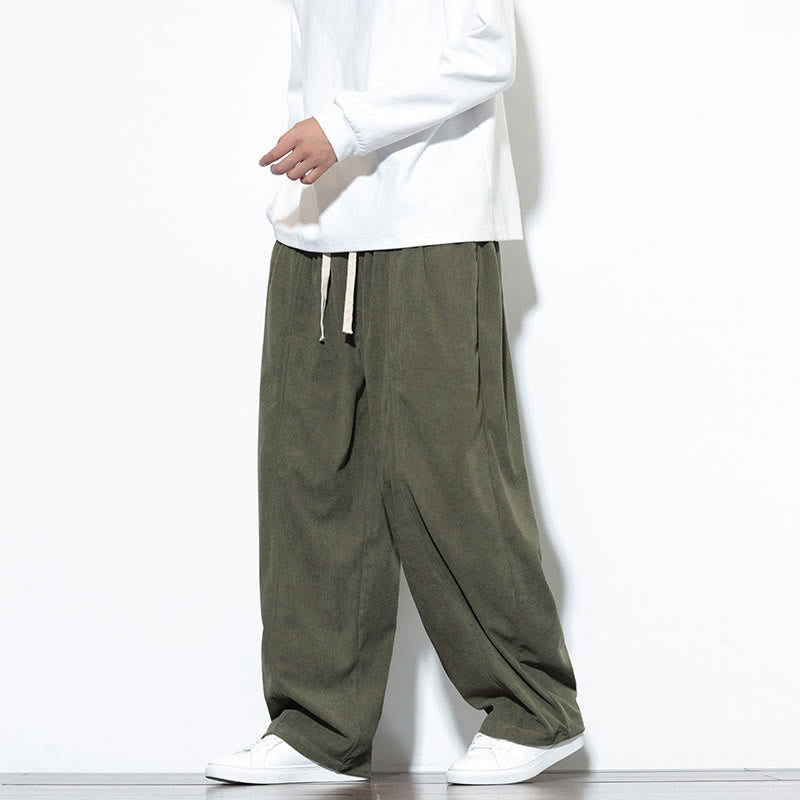 Pantalon harem pour homme en velours côtelé pur, uni, avec cordon de serrage et poches , Buddha Stones - image 2