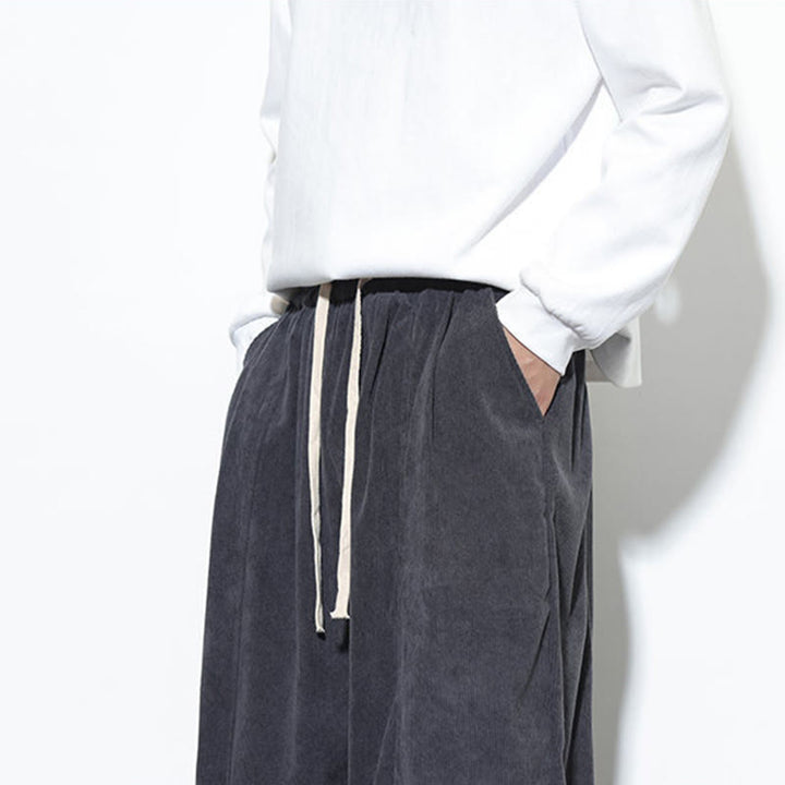 Pantalon harem pour homme en velours côtelé pur, uni, avec cordon de serrage et poches , Buddha Stones - image 21