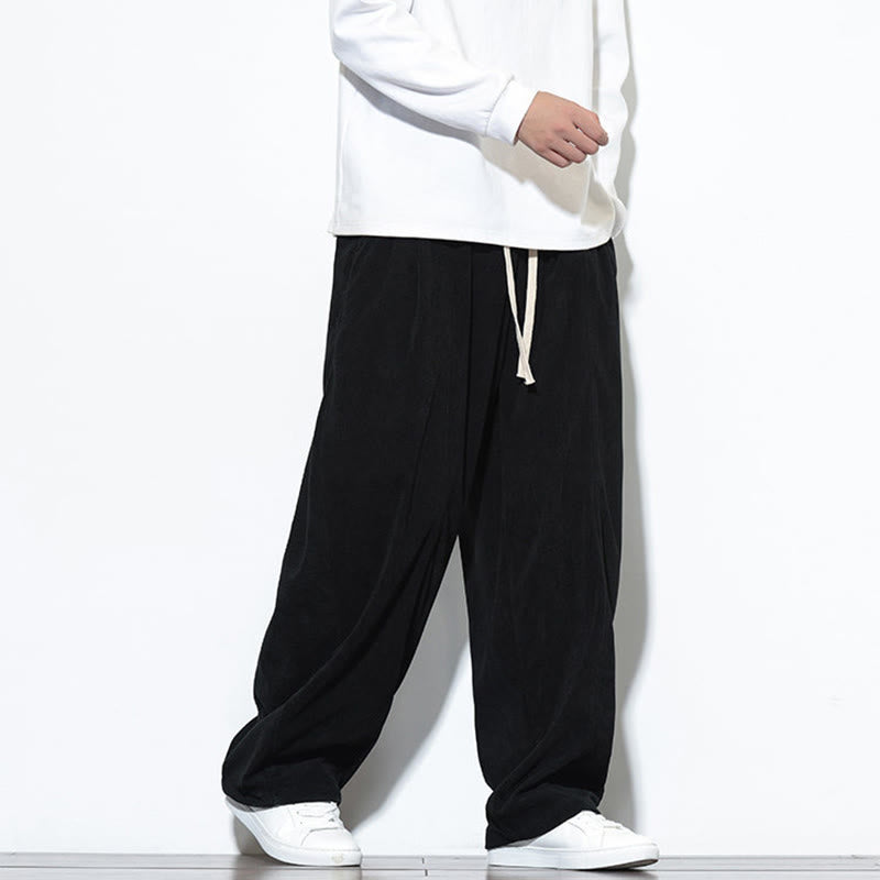 Pantalon harem pour homme en velours côtelé pur, uni, avec cordon de serrage et poches , Buddha Stones - image 25