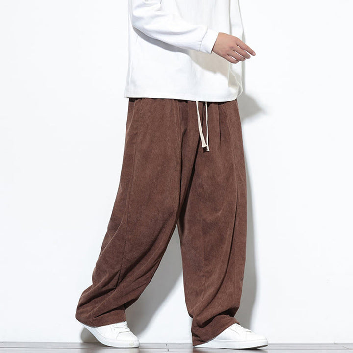 Pantalon harem pour homme en velours côtelé pur, uni, avec cordon de serrage et poches , Buddha Stones - image 33