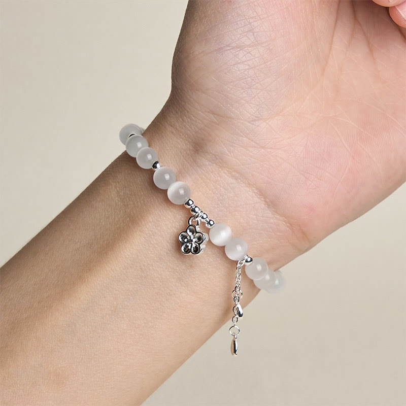 Bracelet de paix en œil de chat et fleurs de cerisier en Buddha Stones - image 4