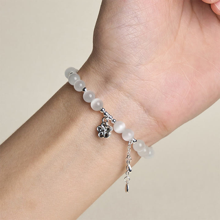 Bracelet de paix en œil de chat et fleurs de cerisier en Buddha Stones - image 4