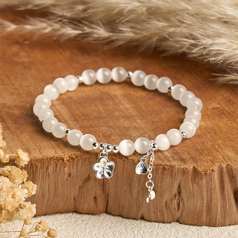 Bracelet de paix en œil de chat et fleurs de cerisier en Buddha Stones - Œil de chat blanc (tour de poignet : 15-17 cm) - image 0