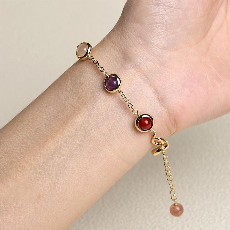 Bracelet d'équilibre en quartz fraise et améthyste en cristal coloré de Buddha Stones - image 3