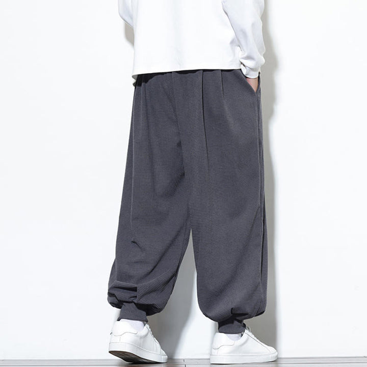 Pantalon sarouel en velours côtelé de coton pour homme, motif Buddha Stones Fall, uni, avec cordon de serrage, design simple, avec poches - image 11