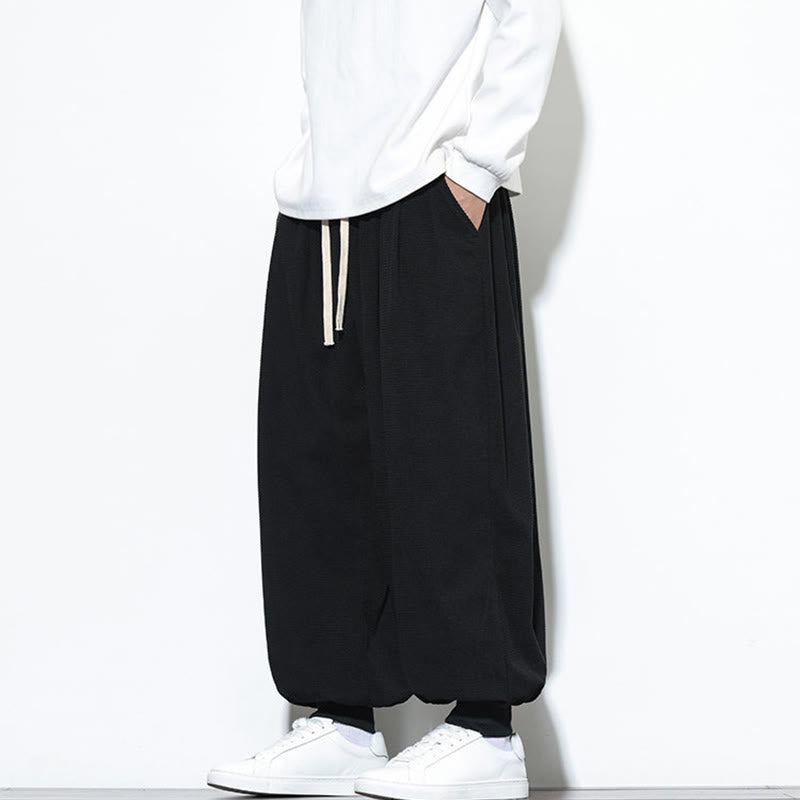 Pantalon sarouel en velours côtelé de coton pour homme, motif Buddha Stones Fall, uni, avec cordon de serrage, design simple, avec poches - image 22