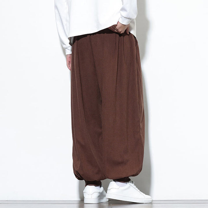 Pantalon sarouel en velours côtelé de coton pour homme, motif Buddha Stones Fall, uni, avec cordon de serrage, design simple, avec poches - image 58