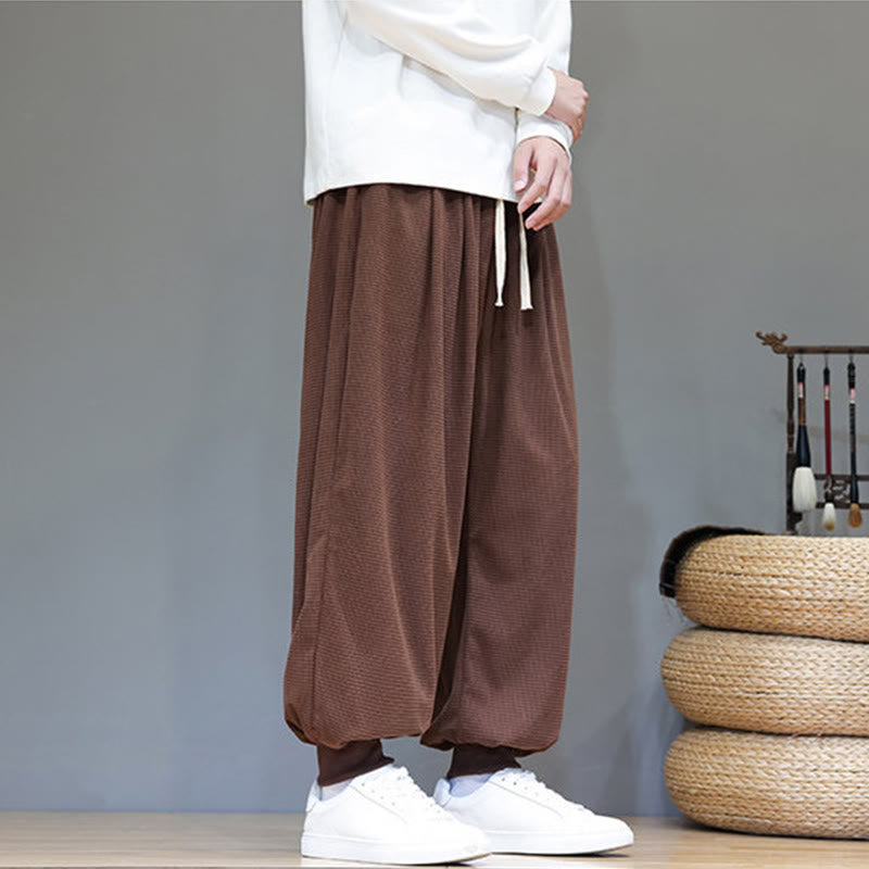 Pantalon sarouel en velours côtelé de coton pour homme, motif Buddha Stones Fall, uni, avec cordon de serrage, design simple, avec poches - image 68