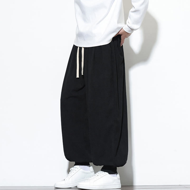 Pantalon sarouel en velours côtelé de coton pour homme, motif Buddha Stones Fall, uni, avec cordon de serrage, design simple, avec poches - image 28