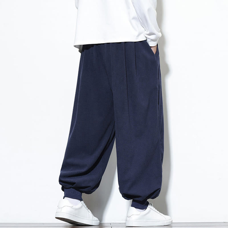 Pantalon sarouel en velours côtelé de coton pour homme, motif Buddha Stones Fall, uni, avec cordon de serrage, design simple, avec poches - image 45