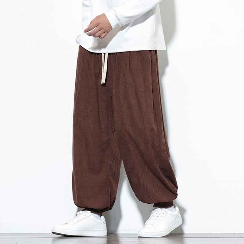 Pantalon sarouel en velours côtelé de coton pour homme, motif Buddha Stones Fall, uni, avec cordon de serrage, design simple, avec poches - image 59