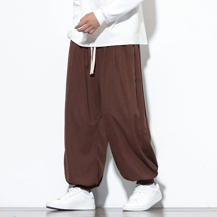 Pantalon sarouel en velours côtelé de coton pour homme, motif Buddha Stones Fall, uni, avec cordon de serrage, design simple, avec poches - image 59