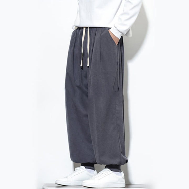 Pantalon sarouel en velours côtelé de coton pour homme, motif Buddha Stones Fall, uni, avec cordon de serrage, design simple, avec poches - image 16
