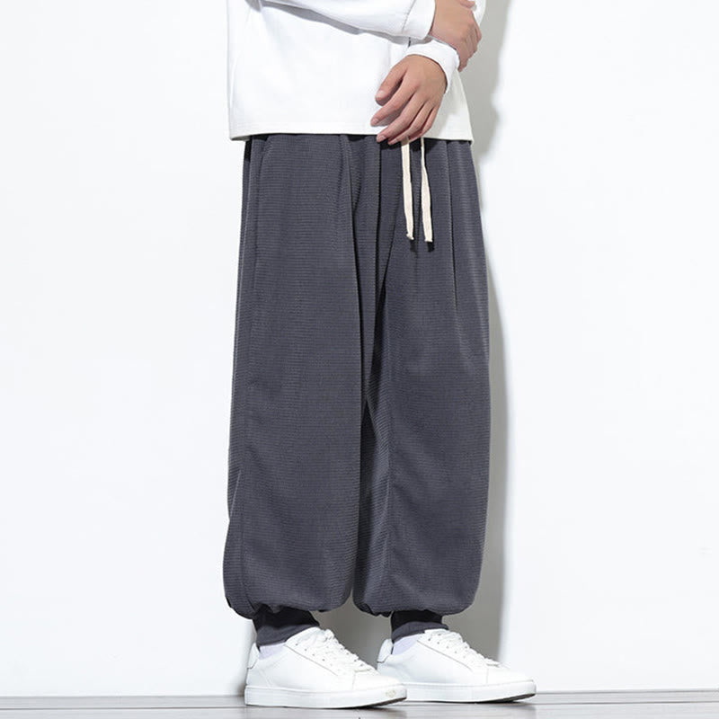 Pantalon sarouel en velours côtelé de coton pour homme, motif Buddha Stones Fall, uni, avec cordon de serrage, design simple, avec poches - image 13