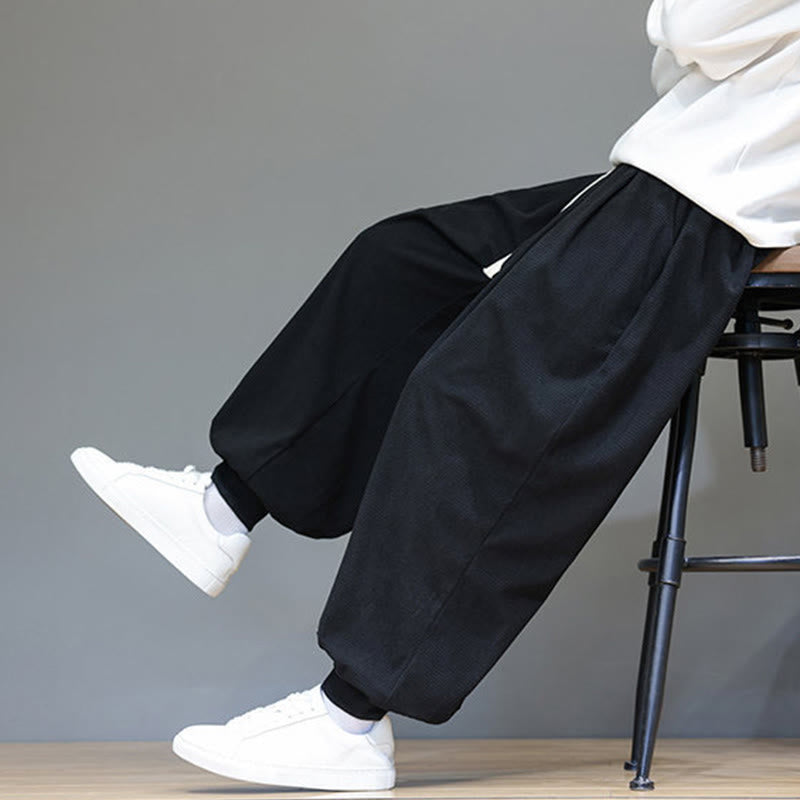 Pantalon sarouel en velours côtelé de coton pour homme, motif Buddha Stones Fall, uni, avec cordon de serrage, design simple, avec poches - image 38