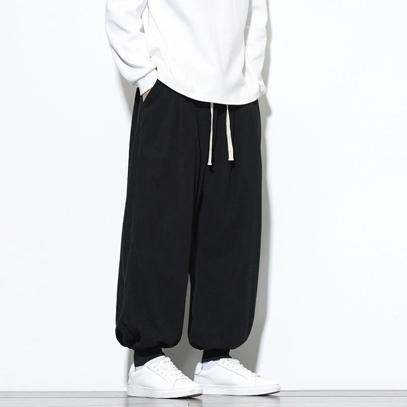 Pantalon sarouel en velours côtelé de coton pour homme, motif Buddha Stones Fall, uni, avec cordon de serrage, design simple, avec poches - image 29