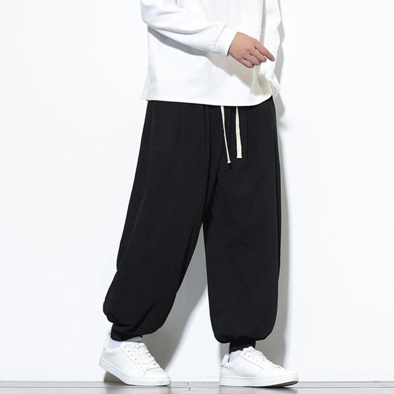 Pantalon sarouel en velours côtelé de coton pour homme, motif Buddha Stones Fall, uni, avec cordon de serrage, design simple, avec poches - image 26