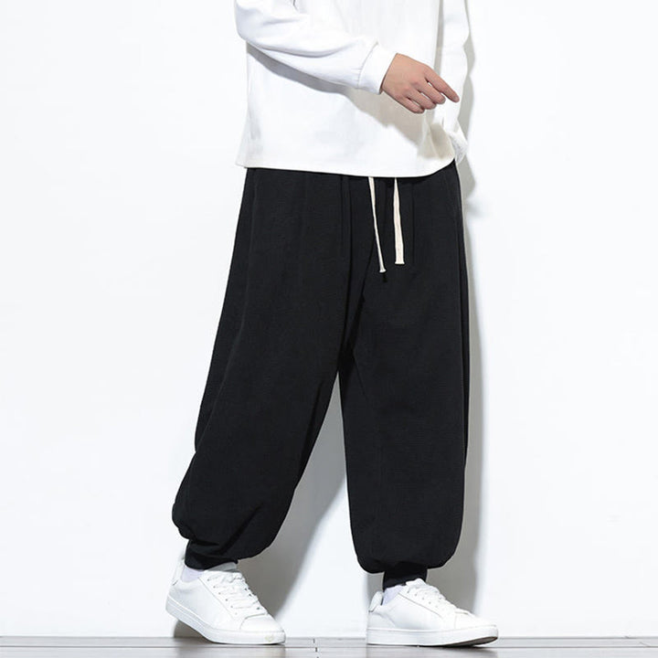 Pantalon sarouel en velours côtelé de coton pour homme, motif Buddha Stones Fall, uni, avec cordon de serrage, design simple, avec poches - image 26